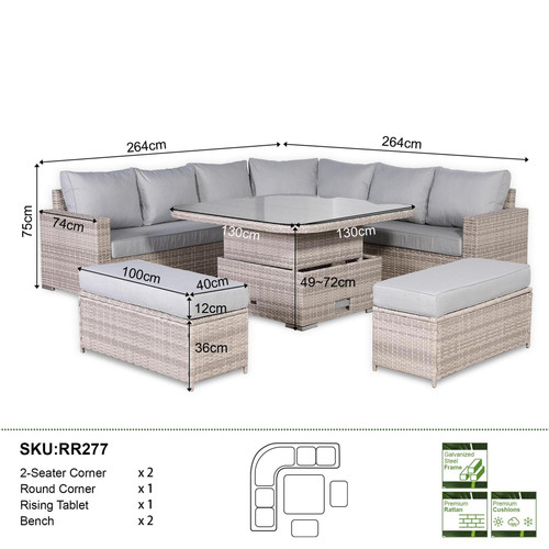 Outdoor Rattan Round Corner Sofa Set with Rising Table