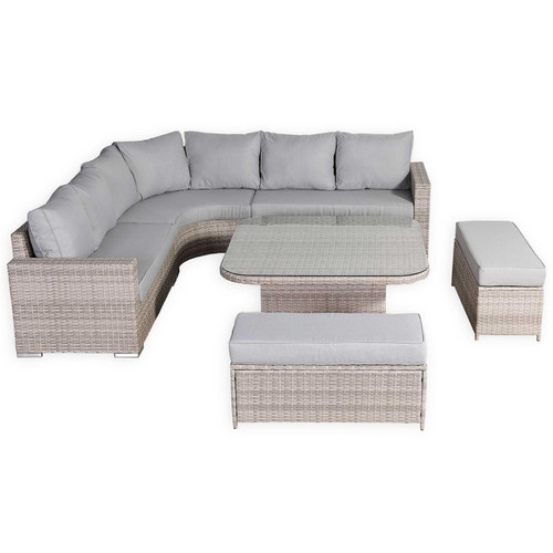 Outdoor Rattan Round Corner Sofa Set with Rising Table