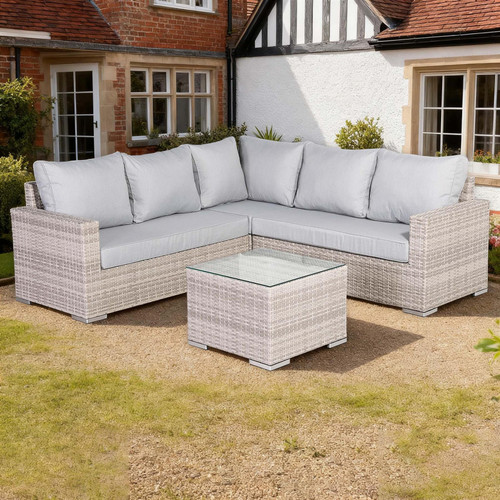 Outdoor L-Shaped Patio Sofa Set with Cushions & Table