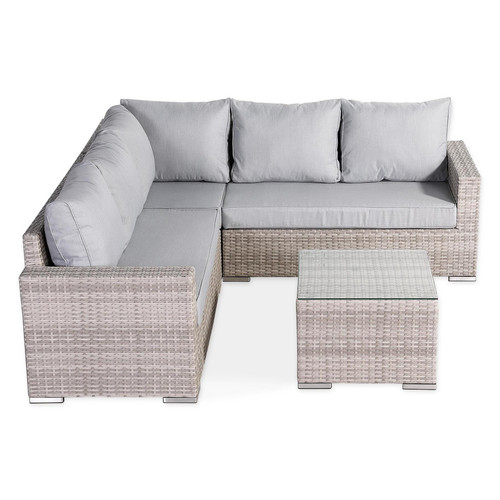 Outdoor L-Shaped Patio Sofa Set with Cushions & Table