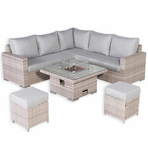 Outdoor Corner Sofa Set with Fire Pit Rising Dining Table
