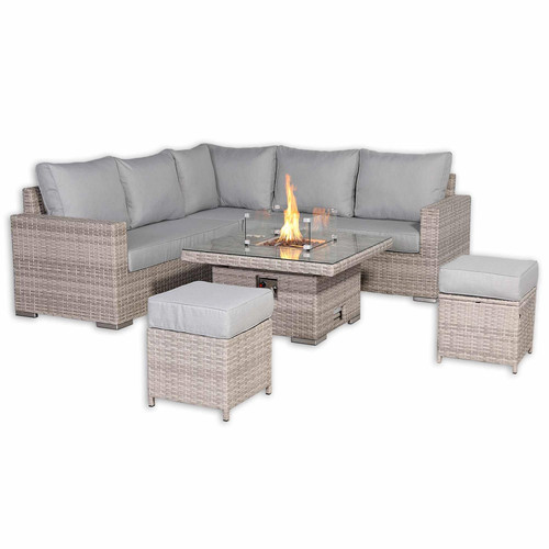 Outdoor Corner Sofa Set with Fire Pit Rising Dining Table