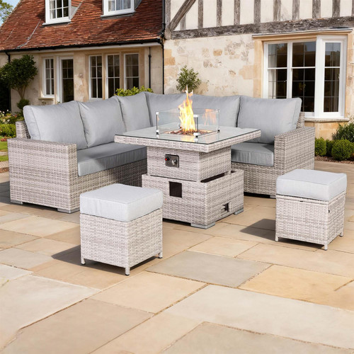 Outdoor Corner Sofa Set with Fire Pit Rising Dining Table