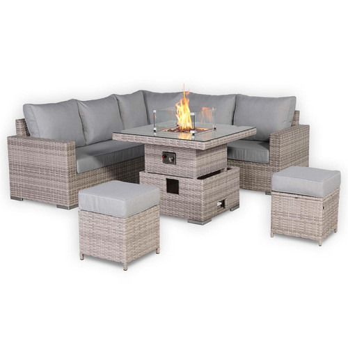 Outdoor Corner Sofa Set with Fire Pit Rising Dining Table