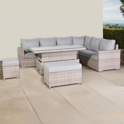 Outdoor Rattan Corner Sofa Set with Rising Table & Cushions