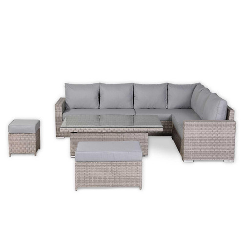 Outdoor Rattan Corner Sofa Set with Rising Table & Cushions