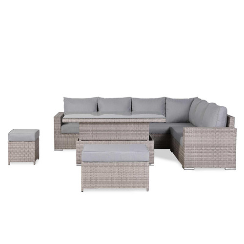 Outdoor Rattan Corner Sofa Set with Rising Table & Cushions
