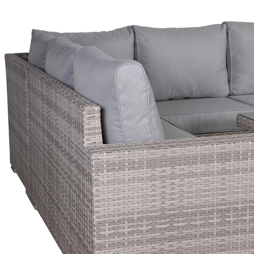 Outdoor Rattan Corner Sofa Set with Rising Table & Cushions