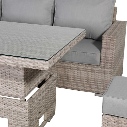 Outdoor Rattan Corner Sofa Set with Rising Table & Cushions