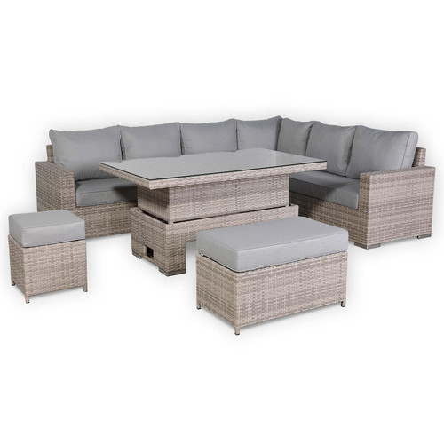 Outdoor Rattan Corner Sofa Set with Rising Table & Cushions