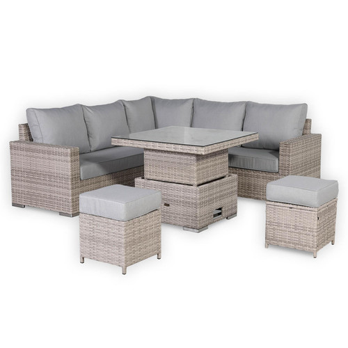 Outdoor Rattan Corner Sofa Set with Rising Table & Footstool
