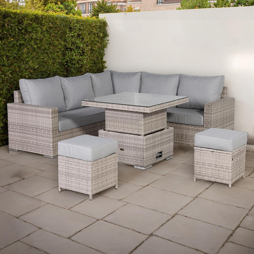 Outdoor Rattan Corner Sofa Set with Rising Table & Footstool