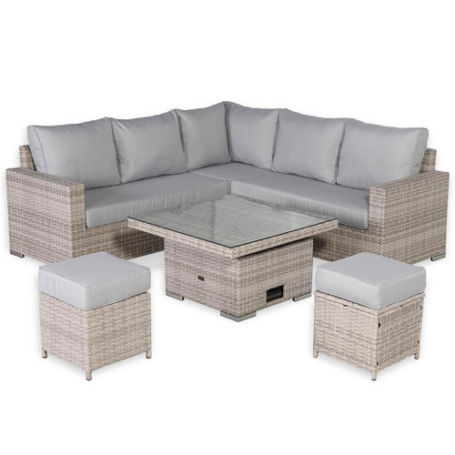 Outdoor Rattan Corner Sofa Set with Rising Table & Footstool