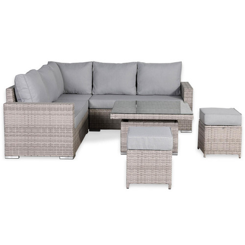 Outdoor Rattan Corner Sofa Set with Rising Table & Footstool