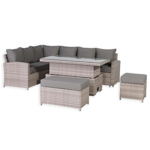 Outdoor Rattan Corner Sofa Set with Rising Dining Table