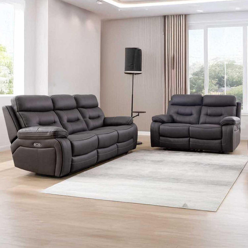 Renzo Grey Electric Recliner Sofa Set 3 Seater & 2 Seater USB