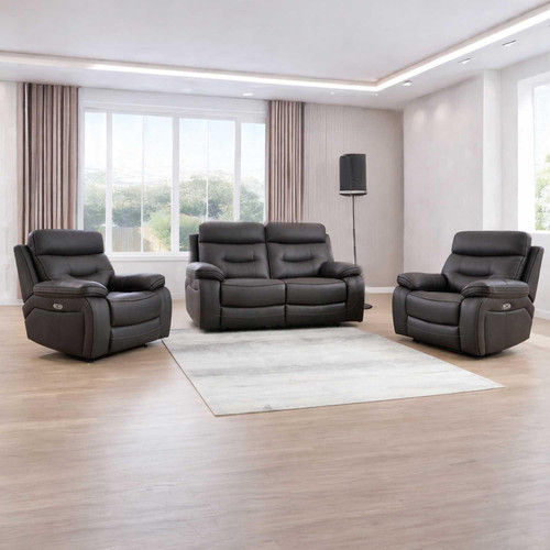 Renzo Grey Electric Reclining Sofa Set 2 Seater + 2 Armchairs with USB