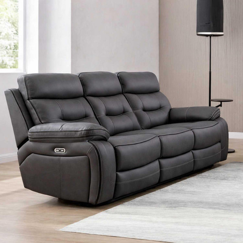Renzo Grey Electric Reclining 3 Seater Sofa with USB