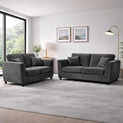 Ascott Sofa Set 3 + 2 Seater Chenille Fabric Beige or Charcoal