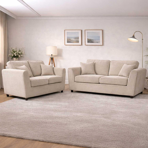Ascott Sofa Set 3 + 2 Seater Chenille Fabric Beige or Charcoal