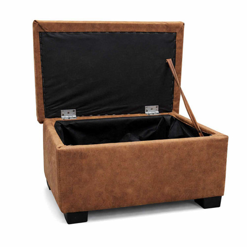 Oakland storage footstool tan leather like suede poufe pouffe living room sofa accessory