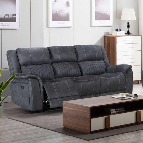 Cassandra 3 Seater Grey Fabric Electric Reclining with USB
