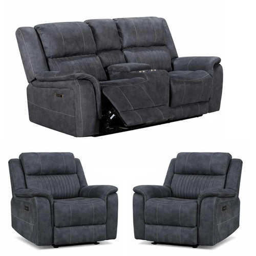 Cassandra Grey Fabric Electric 3 Piece Sofa Suite 2 + 1 + 1