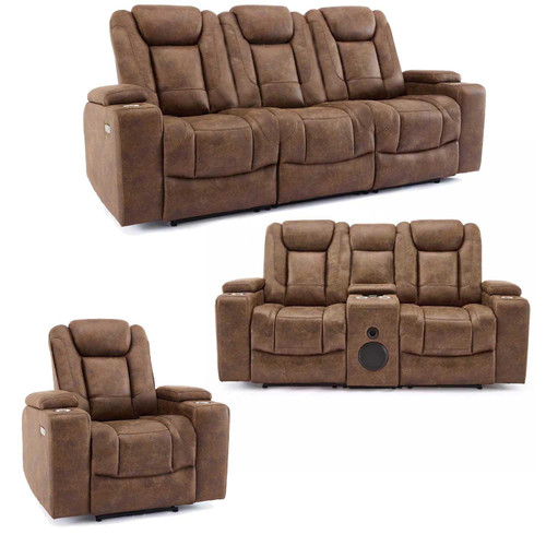 Juniper Electric Recliner 3+2+1 Sofa Set USB Cup Holders Brown or Grey