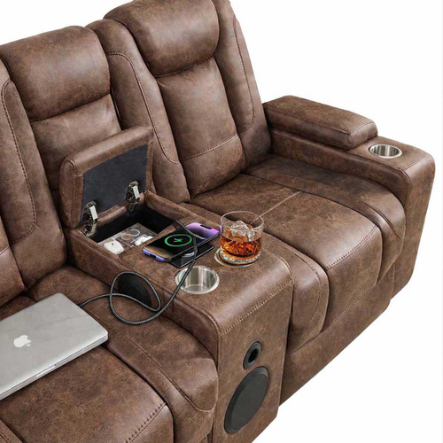 Juniper Electric Recliner 2+1+1 Sofa Set USB Cup Holders Brown or Grey
