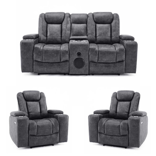 Juniper Electric Recliner 2+1+1 Sofa Set USB Cup Holders Brown or Grey