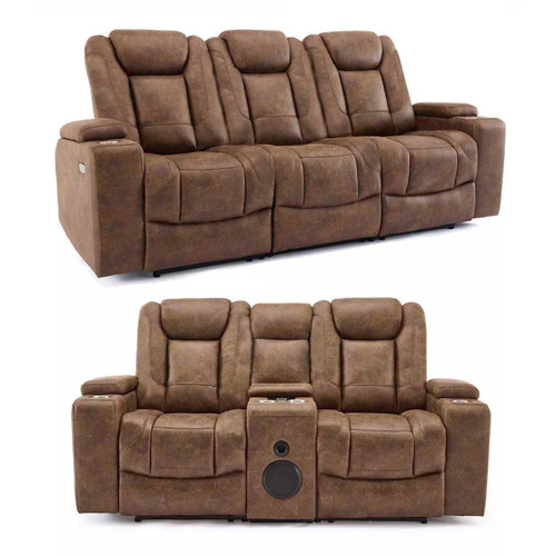 Juniper Electric Recliner 3 + 2 Sofa Suite USB Cup Holders Brown or Grey