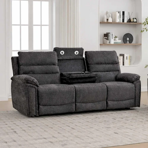 Sicily Grey Chenille Fabric 3 Seater Sofa Electric Recliner