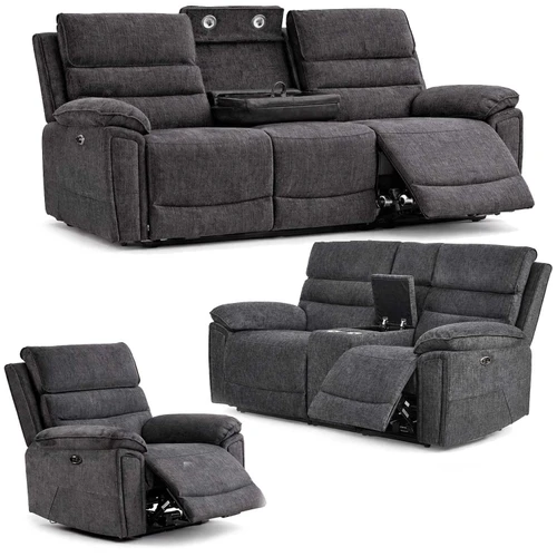 Sicily Grey Chenille Fabric Electric Recliners 3 + 2 + 1
