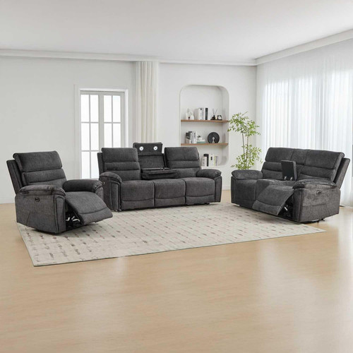 Sicily Grey Chenille Fabric Electric Recliners 3 + 2 + 1