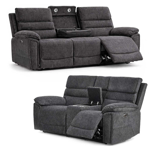 Sicily Grey Chenille Fabric Electric Recliners 3 + 2 + 1