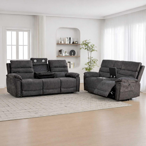 Sicily Grey Chenille Fabric 3 + 2 Electric Reclining Sofa Suite