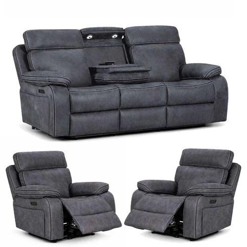 Tokyo 3 Piece Grey Electric Power Recliners 3 + 1 + 1