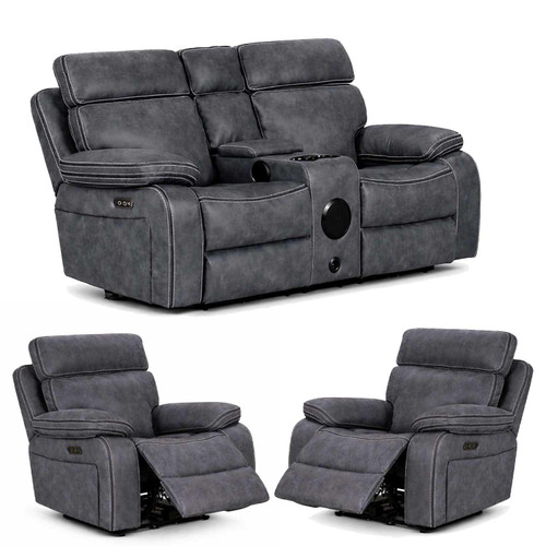 Tokyo 3 Piece Grey Electric Power Recliners 2 + 1 + 1