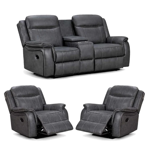 Tara Grey Leather Look Manual Reclining 2 + 1 + 1
