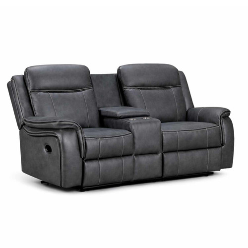 Tara Grey Leather Look Manual Reclining 2 Seater Sofa