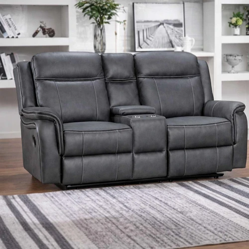 Tara Grey Leather Look Manual Reclining 2 Seater Sofa