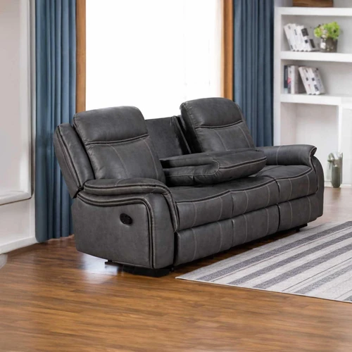 Tara Grey Leather Look Manual Reclining 3 Seater Sofa
