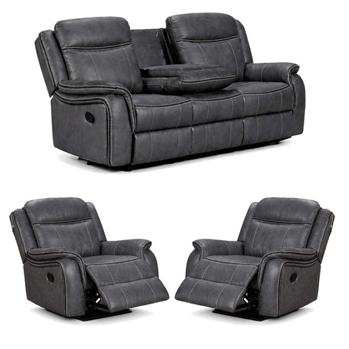 Tara Grey Leather Look Manual Reclining 3 + 1 + 1
