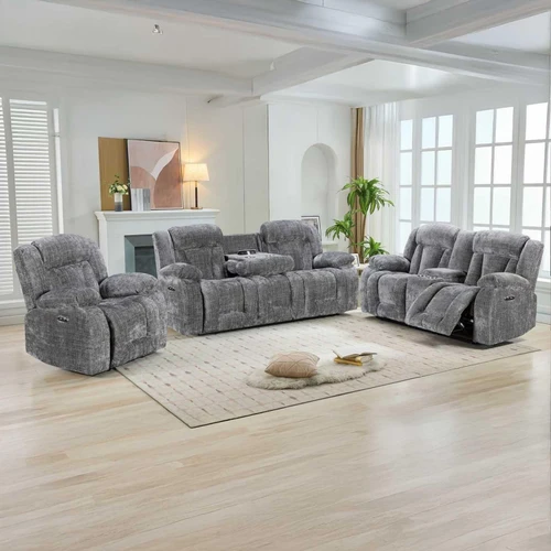 Unico Grey Fabric Electric Reclining 2 Seater Sofa
