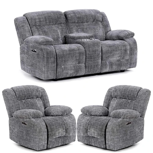Unico Grey Fabric Electric 3 Piece Recliners 2 + 1 + 1