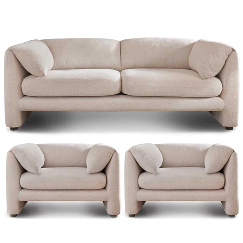Chester Cream Boucle Fabric 3 + 1 + 1 - 3 Piece Sofa Suite