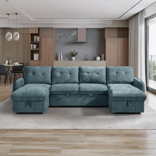 Seattle U Shaped Fabric Corner Sofa Bed