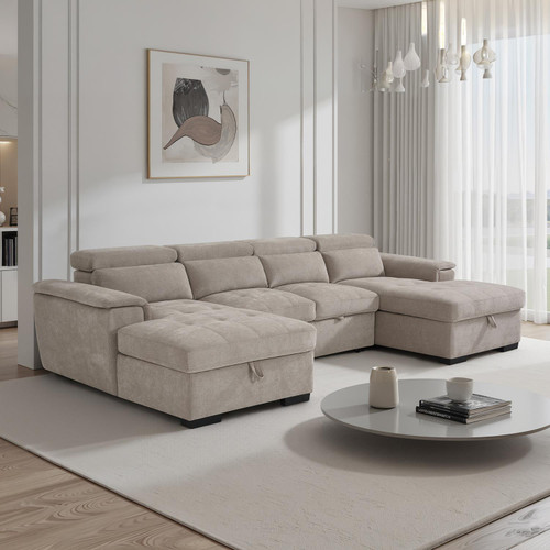 Alora Fabric U-Shaped Sofa with Storage & Headrests
