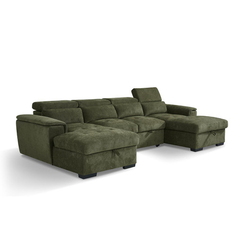 Alora Fabric U-Shaped Sofa with Storage & Headrests