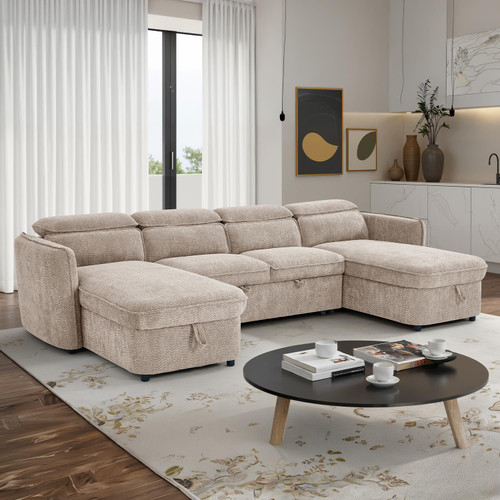 Ria Fabric U-Shaped Sofa with Storage & Headrests